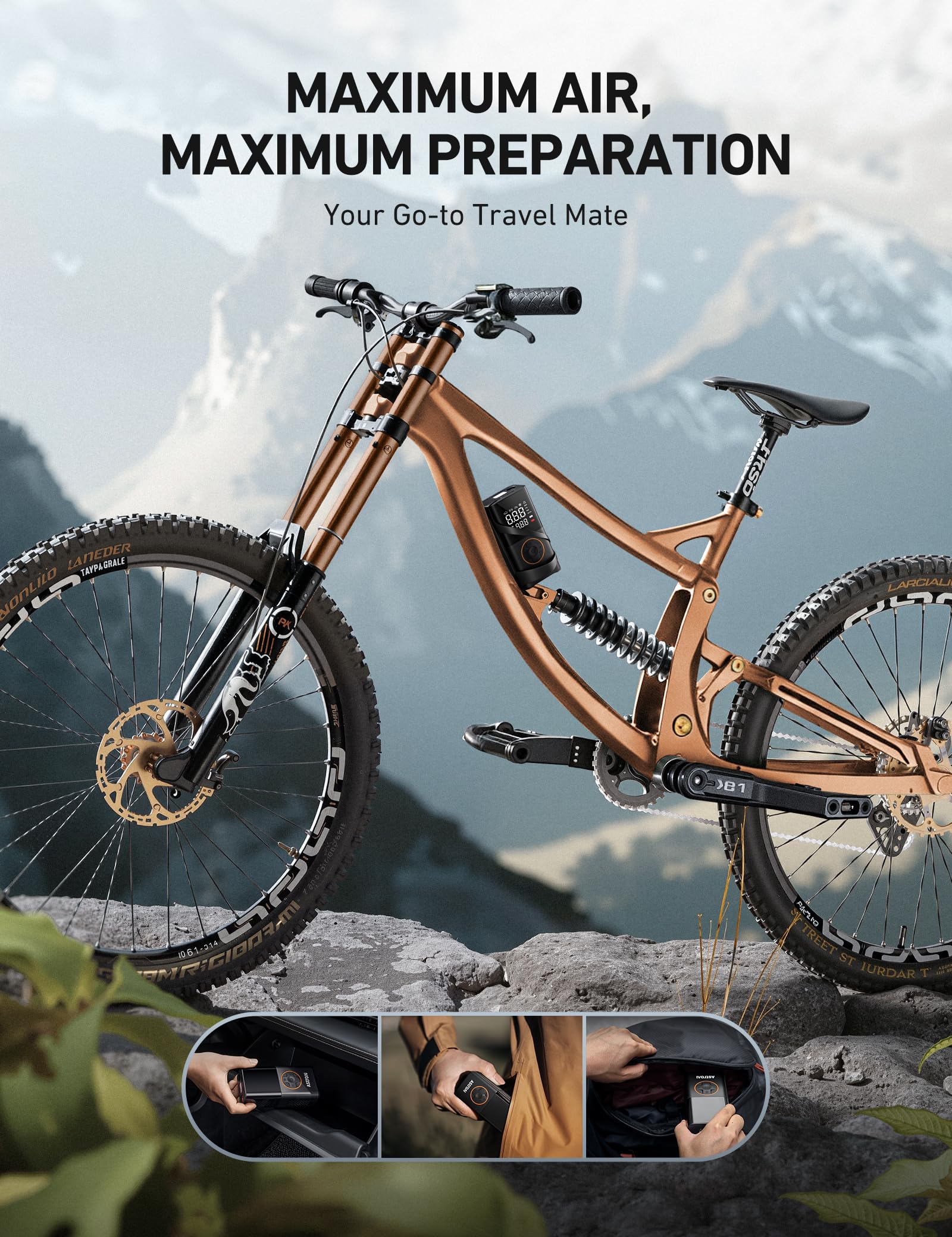 AstroAI L7 Tire Inflator Portable Air Compressor,150 PSI Cordless Bike Pump